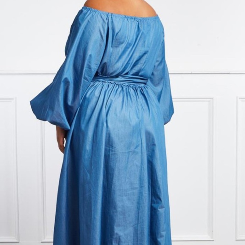 Denim Off Shoulder Maxi Dress - Picture 3 of 5
